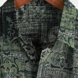 Frits retro herenoverhemd met korte mouwen en paisleyprint – groen