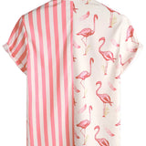 Roze gestreept herenoverhemd met flamingo's