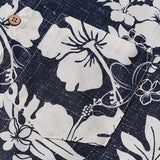 Marineblauw vintage herenoverhemd met eilandbloemen