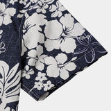 Marineblauw vintage herenoverhemd met eilandbloemen