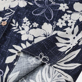Marineblauw vintage herenoverhemd met eilandbloemen
