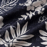Marineblauw vintage herenoverhemd met eilandbloemen