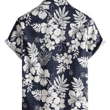 Marineblauw vintage herenoverhemd met eilandbloemen