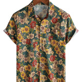Gert retro herenoverhemd met korte mouwen en botanische print – groen