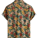 Gert retro herenoverhemd met korte mouwen en botanische print – groen