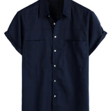 Marineblauw herenoverhemd met borstzakken