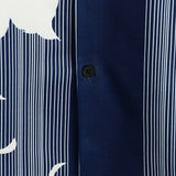 Marineblauw aloha-herenoverhemd met bloemen en strepen