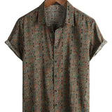 Bruin boho paisley herenoverhemd
