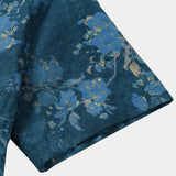Blauw herenoverhemd met aquarelbloemen