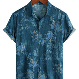 Blauw herenoverhemd met aquarelbloemen