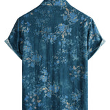 Blauw herenoverhemd met aquarelbloemen