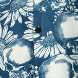 Hugo Hawaïaans herenoverhemd met korte mouwen en doodshoofdenprint – marineblauw