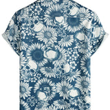 Hugo Hawaïaans herenoverhemd met korte mouwen en doodshoofdenprint – marineblauw