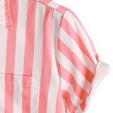 Roze gestreept herenoverhemd met flamingo's