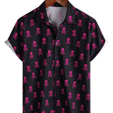 Roze punkrock herenoverhemd met doodshoofd
