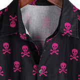 Roze punkrock herenoverhemd met doodshoofd