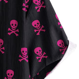 Roze punkrock herenoverhemd met doodshoofd