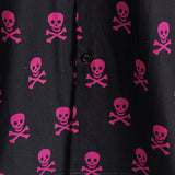 Roze punkrock herenoverhemd met doodshoofd