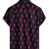 Roze punkrock herenoverhemd met doodshoofd