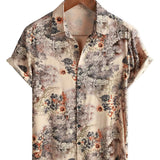 Casper retro herenoverhemd met korte mouwen en bloemenprint – beige