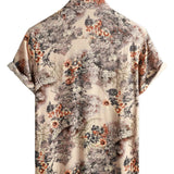 Casper retro herenoverhemd met korte mouwen en bloemenprint – beige