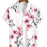Gert herenoverhemd met korte mouwen en roze bloemenprint – wit