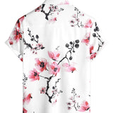 Gert herenoverhemd met korte mouwen en roze bloemenprint – wit