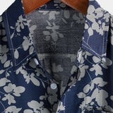 Job retro herenoverhemd met korte mouwen en bloemenprint – marineblauw