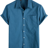 Blauw vrijetijdsoverhemd voor heren met korte mouwen