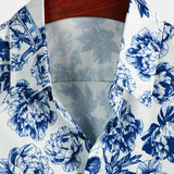 Harm herenoverhemd met doodshoofden, bloemen en korte mouwen – blauw