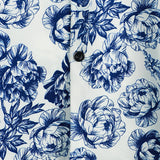 Harm herenoverhemd met doodshoofden, bloemen en korte mouwen – blauw