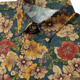 Gert retro herenoverhemd met korte mouwen en botanische print – groen