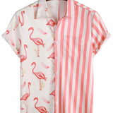 Roze gestreept herenoverhemd met flamingo's