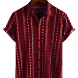 Harm retro herenoverhemd met korte mouwen en strepen – rood