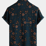 Marineblauw zomeroverhemd voor heren met bloemen