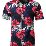 Marineblauw herenoverhemd met bloemenprint