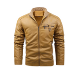 Retro leren herenjas met warme fleecevoering