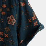 Marineblauw zomeroverhemd voor heren met bloemen