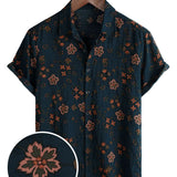 Marineblauw zomeroverhemd voor heren met bloemen
