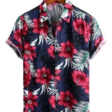 Marineblauw herenoverhemd met bloemenprint