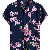Herenoverhemd met bloemenprint in marineblauw of wit