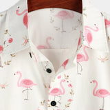 Jelle wit herenoverhemd met flamingo's en korte mouwen