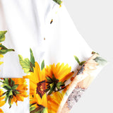 Teun herenoverhemd met korte mouwen, borstzak en zonnebloemenprint – wit