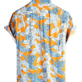 Frits herenoverhemd met korte mouwen en botanische print – oranje