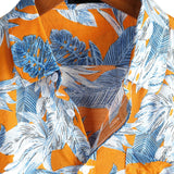 Frits herenoverhemd met korte mouwen en botanische print – oranje