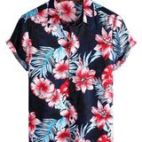 Marineblauw herenoverhemd met tropische bladeren