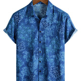 Blauw Hawaï-herenoverhemd met grote bloemen