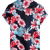 Marineblauw herenoverhemd met tropische bladeren