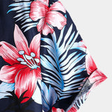 Marineblauw herenoverhemd met tropische bladeren