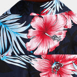 Marineblauw herenoverhemd met tropische bladeren